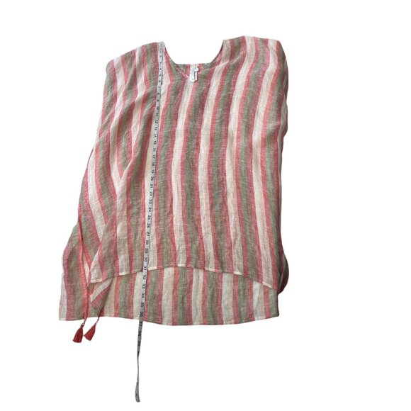 Seagull Striped V-Neck Tassel Hem Beach Cover-Up Poncho Kaftan Vacation One Size - Picture 9 of 10